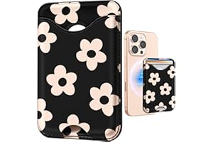 Shorogyt Compatible with Magsafe Wallet Magnetic Card Holder - Black Flower Phone Wallets for Women Teen Girls Cute for iPhone 17/16/15/14/13/12 Series Slim for Apple Mag RFID Magnet, Fit 3 Cards