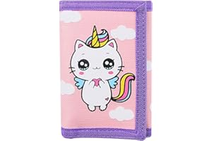 NEICY Trifold Canvas Outdoor Wallet for Kids, Cartoon Sport Wallets with Zippered Pocket, Christmas Gifts for Girls and Women (Unicorn02)