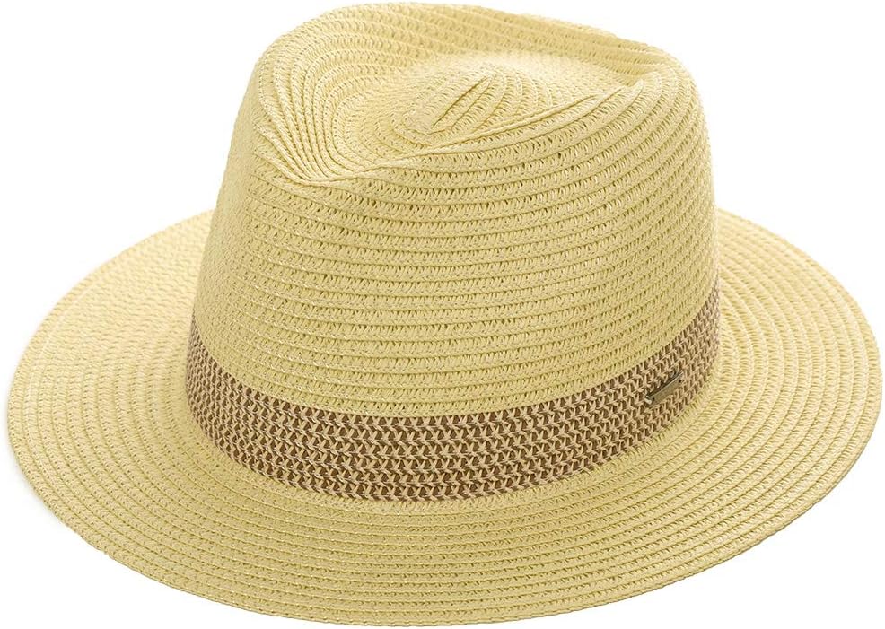Summer Panama Sun Hats for Men Packable Fedora Trilby Straw Safari Beach Hat Adjustable 56-60CM