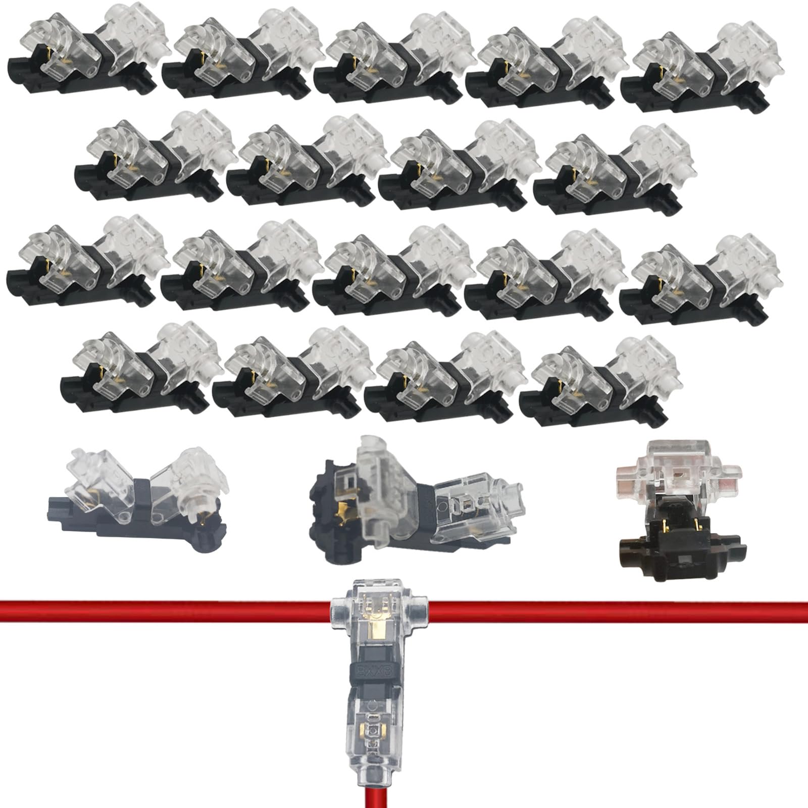 Quick Splice Connector, CTRICALVER 1-pin 1 Way Compact Wire T Type Connectors fits 18-22 AWG Electrical Wire Connection, 18 Pcs Low Voltage T Tap connectors No Wire-Stripping Required