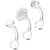 BodyBonita 3Pcs Clear PTFE Helix Rook Piercing Jewelry, Bioflex Plastic Piercing Retainer for Surgery Work Sports, Eyebrow Belly Button Ring Lip Earrings Studs for Women 6mm