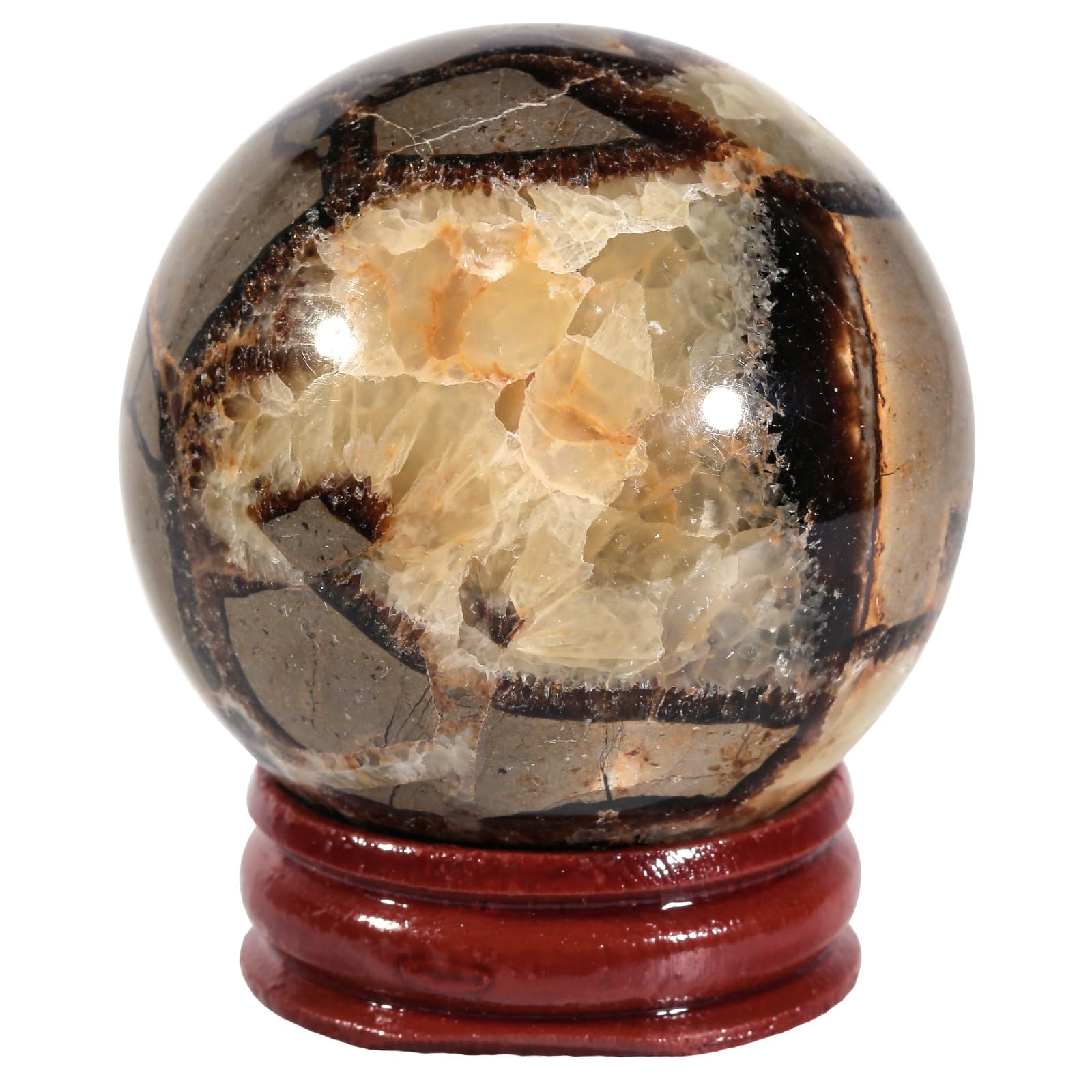 KYEYGWO Natural Septarian Dragon Stone Crystal Ball Ornament with Stand, 41-50mm Crystal Sphere Ball for Divination Wiccan Witchcraft Healing Stone Meditation Feng Shui Decor