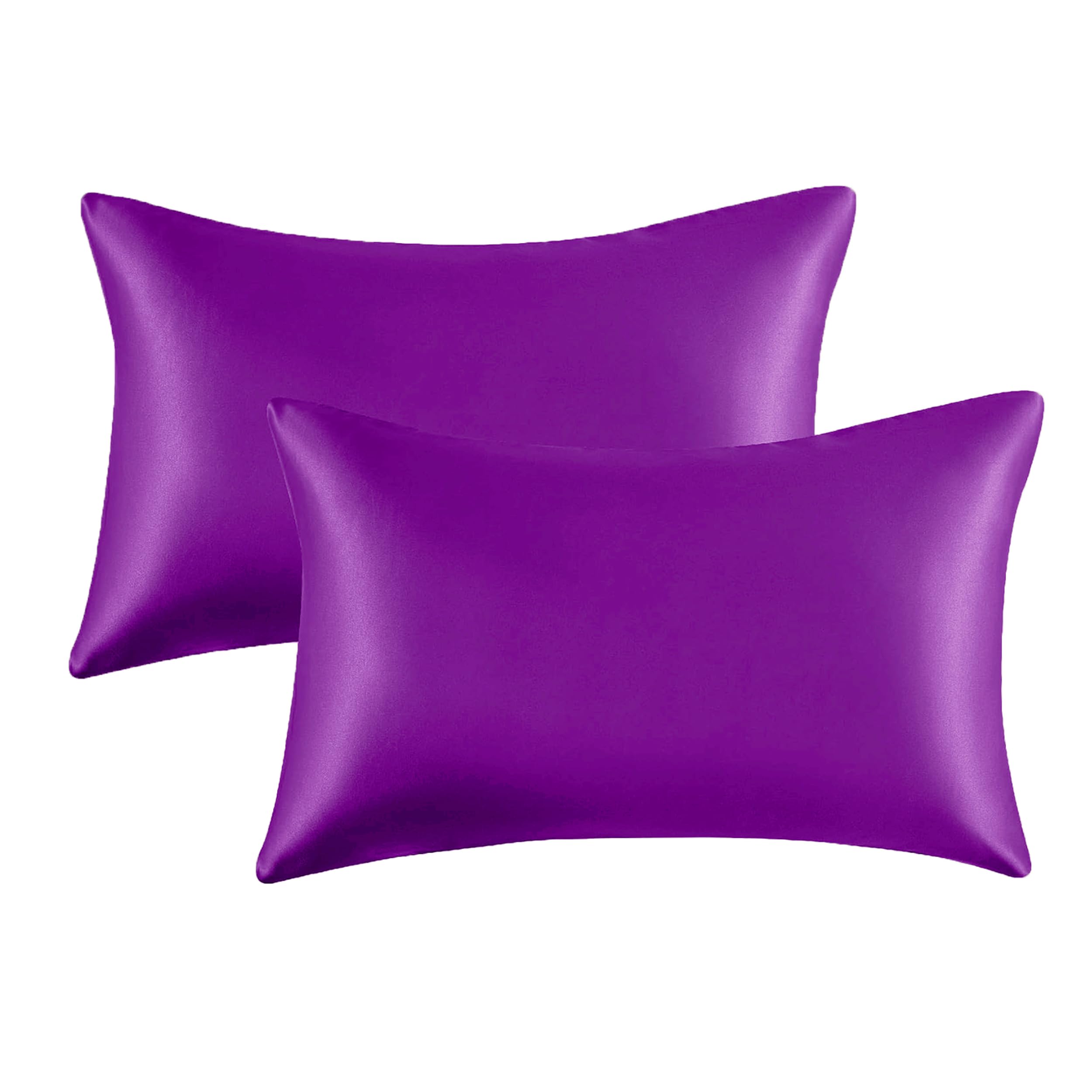My home store Purple Pillow Cases 2 Pack - Satin Sleep Pillowcases Set for Skin Hair Health with Envelope Closure Standard Size 50x75 cm