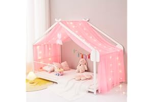 Mengersi Bed Canopy House Canopy Bed Curtains with Lights for Girls Boys,Voile Sheer Window Scarf,Fit for House Metal Floor T