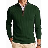 Runcati Mens Quarter Zip Pullover Sweaters Mock Neck Slim Fit Lightweight Pullover Waffle Knit Casual Polo Sweater