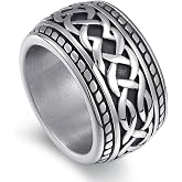 Men's Vintage Celtic Wedding Band, Stainless Steel Thumb Ring, Sizes 7-15 | Wide profile, anniversary or birthday gifts for husband, engagement and promise ring styling, everyday accessory for travel