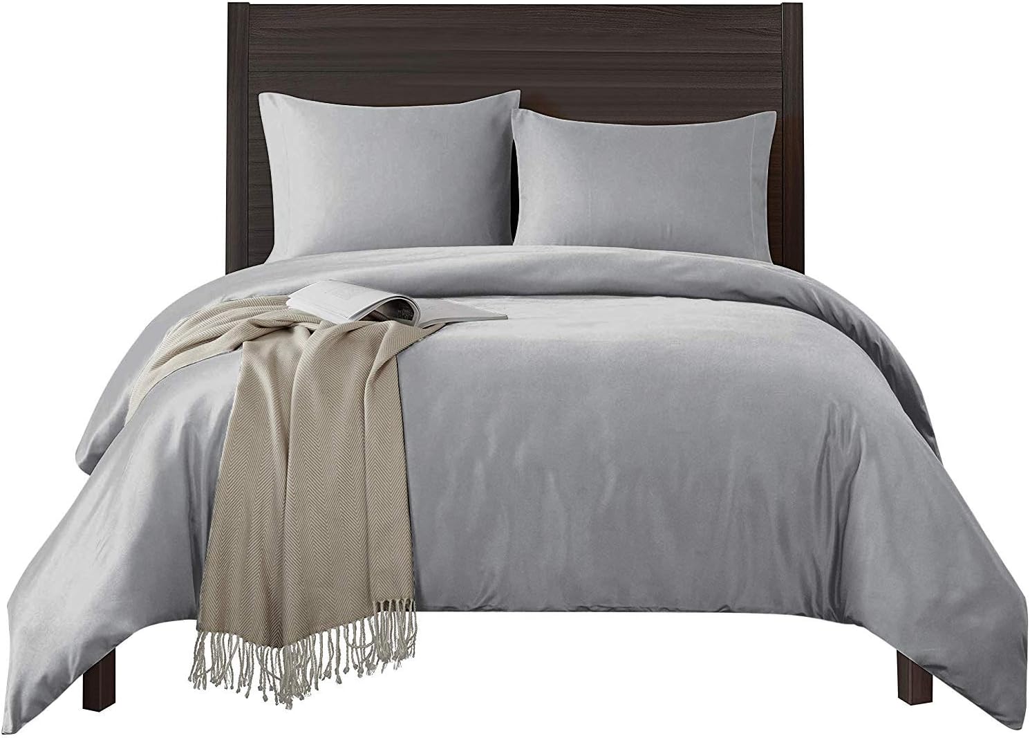 THREAD SPREADKing/California King Duvet Cover, 600 Thread Count Sateen 3Pc Egyptian Cotton Duvet Cover Set, 100% Pure Cotton Comforter Cover, 2 Pillow Shams, Zipper Closure, 7 Corner Ties - (Silver)