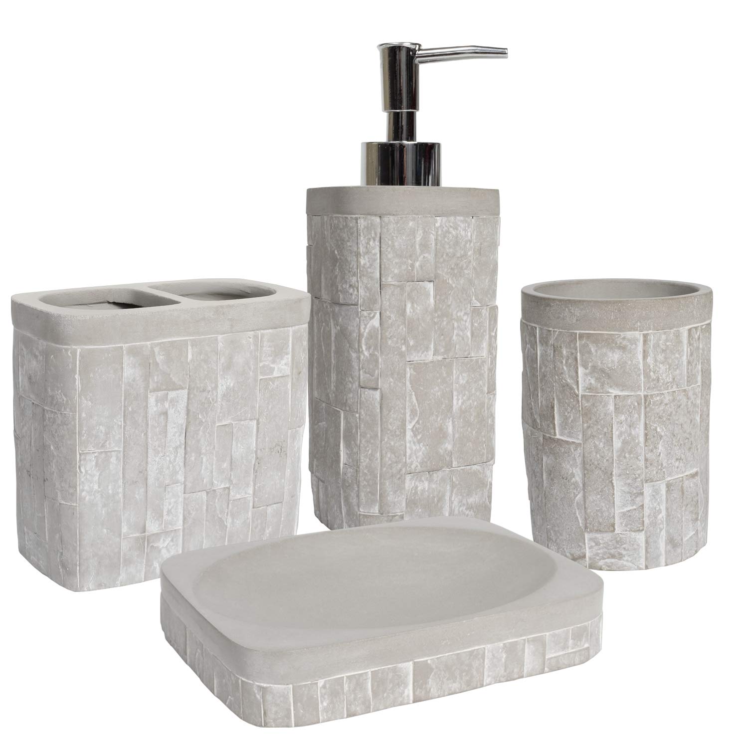 Sweet Home Collection Contemporary Decorative Beautiful Designs Bath Shower Tub Décor, Resin, Avalon, 4 Piece Set