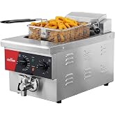 CROSSON 6L Electric Countertop Deep Fryer Extra Large with Drain,Timer,Basket and Lid for Restaurant Use 120V,1800W Commercial Deep Fryers