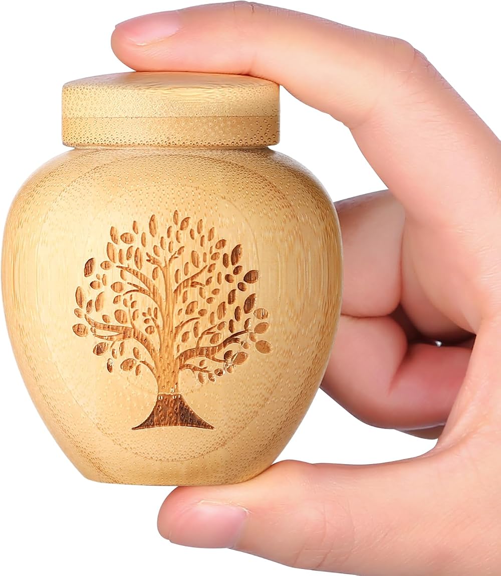 HOOMTREE Bamboo Tree of Life Small Urn 6.1 cu in Keepsake for Ashes