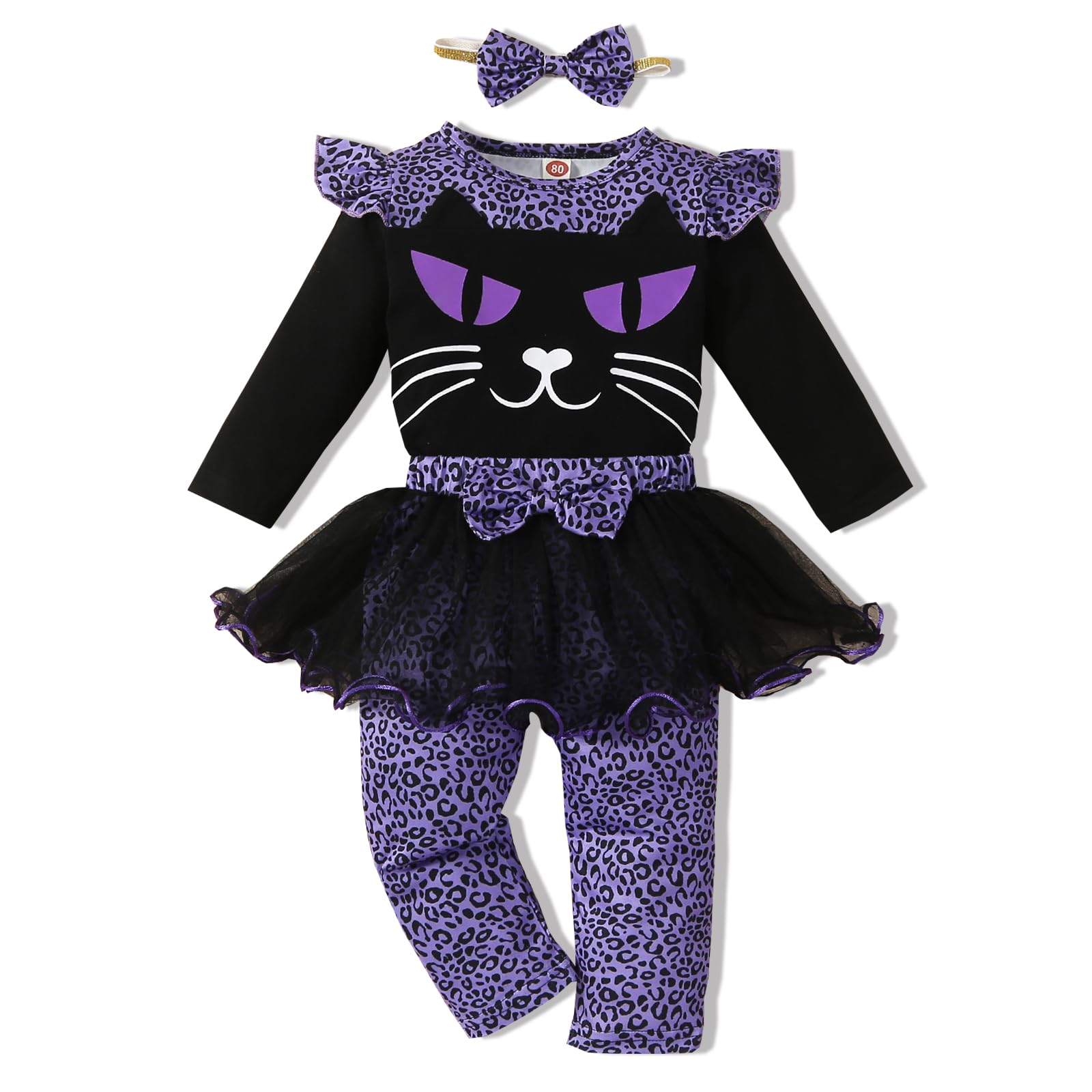 Photo 1 of (BAGGED) (USED/FAIR) Toddler Girls Halloween Animal Outfit Toddler Cheetah Cat Outfits Fall Winter Leopard Outfit clothes- SIZE 6-7