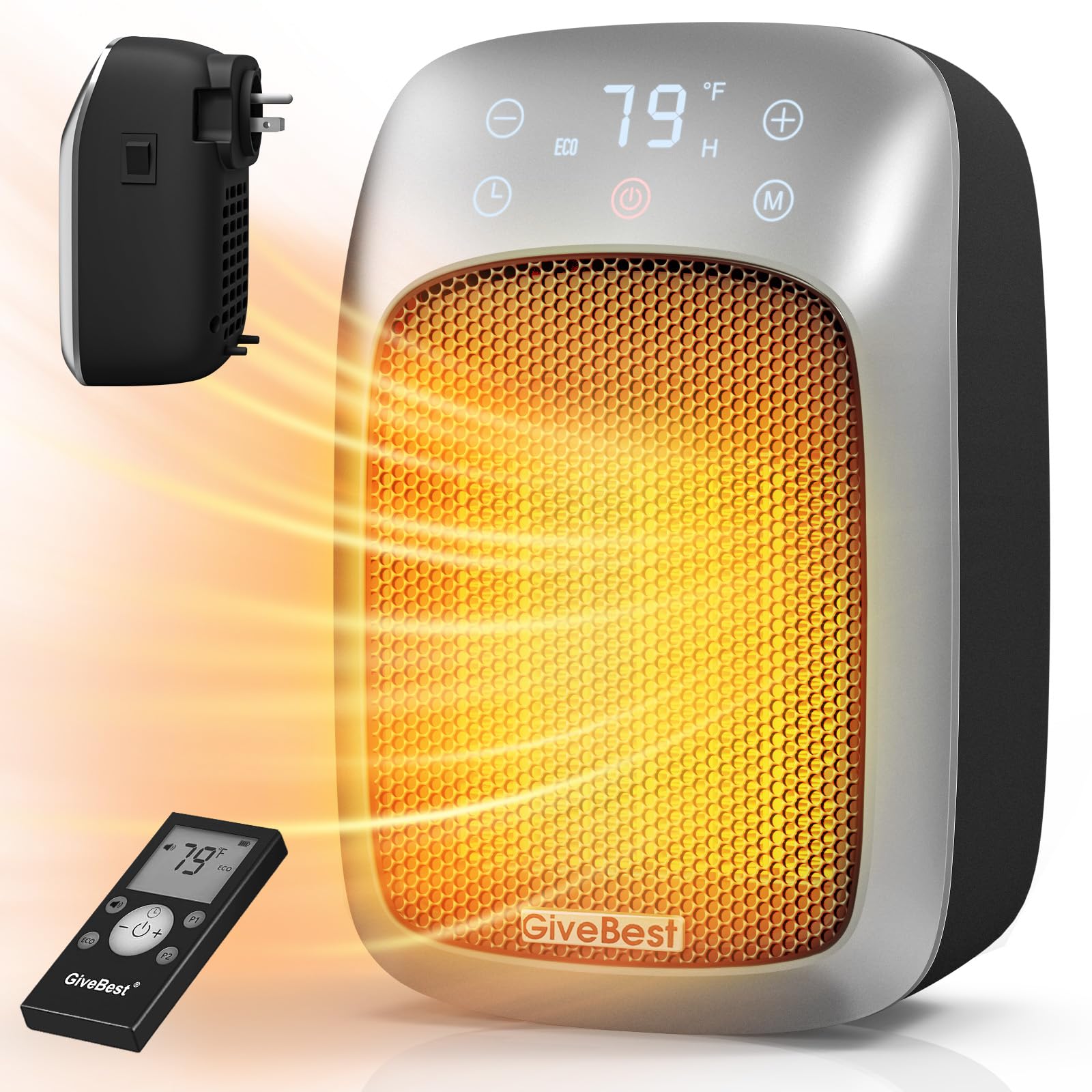 Photo 1 of GiveBest 800W Plug in Wall Space Heater with Remote, Small Wall Outlet Heater with Adjustable Thermostat and 12H Timer, LED Display, Mini Heater for RV and Home Office Bathroom Indoor Use