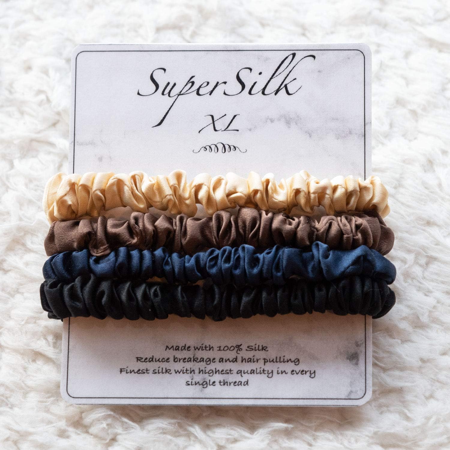 SuperSilk Scrunchies size XL, 100% Mulberry silk hair scrunchies/hair ties/healthy hair