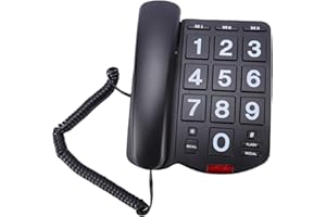 PUSOKEI Large Key Wired Telephone, Big Buttons Landline Phone for Seniors, One Touch Speed Dial, Redial, 110dB Ringer & 80dB 
