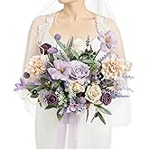 Ling's moment Purple Lavender Wedding Bouquets for Bride, Lilac Bridal Bouquets for Bride,15 Inch Free Form Artificial Wedding Flower Bouquet