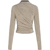 CIDER Stand Collar Ruched Long Sleeve Tee