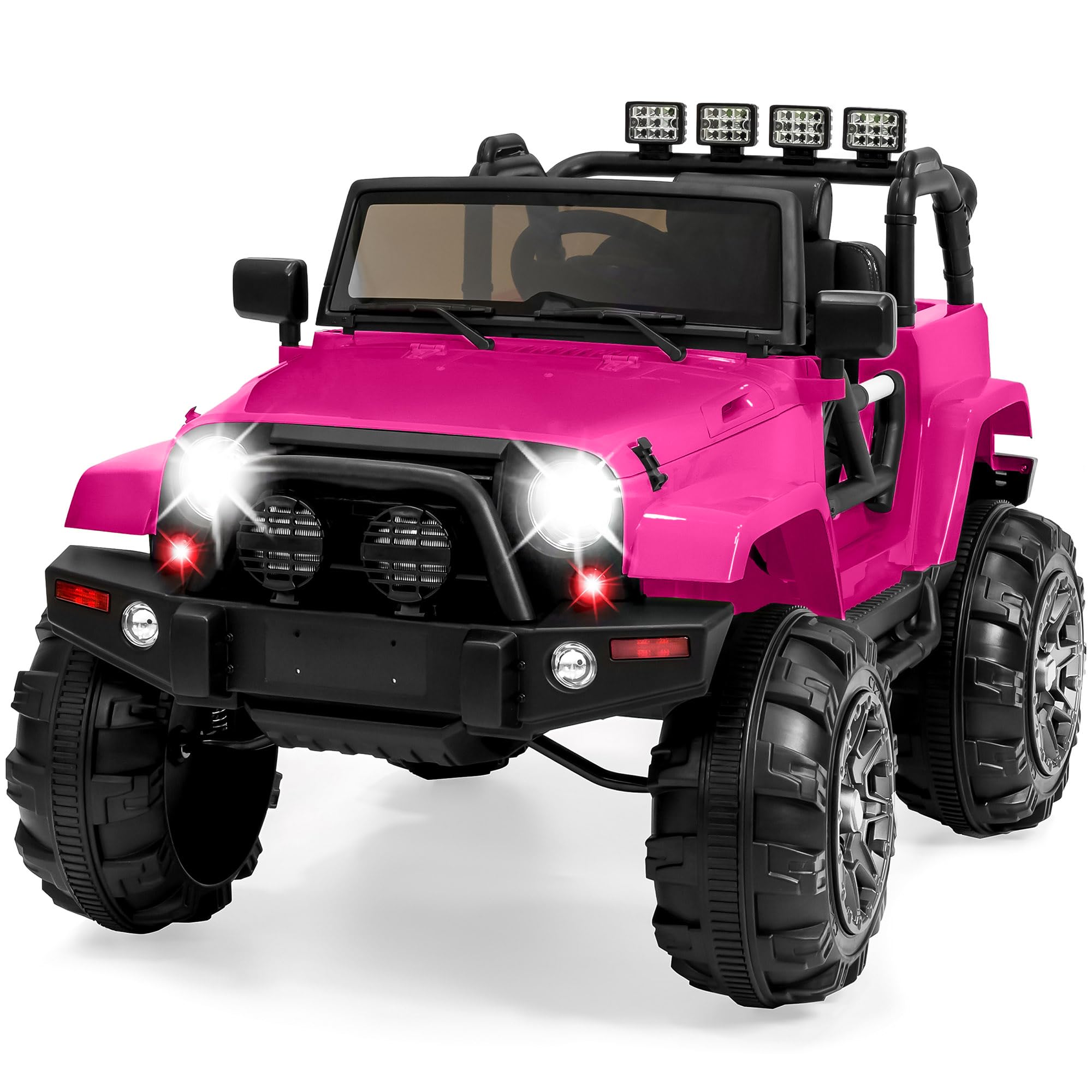 Best Choice Products Kids 12V Ride On Truck, Battery Powered Toy Car w/Spring Suspension, Remote Control, 3 Speeds, LED Lights, Bluetooth - Hot Pink Image