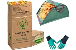 AimGrowth 30 Gallon Heavy Duty Brown Paper Lawn Leaf Bags with Leaf Collector Leaf Loader 2-Ply Heavy Duty Large Kraft Paper Bags (10 Count) | Tear Resistant Yard Waste Bag for Home and Garden