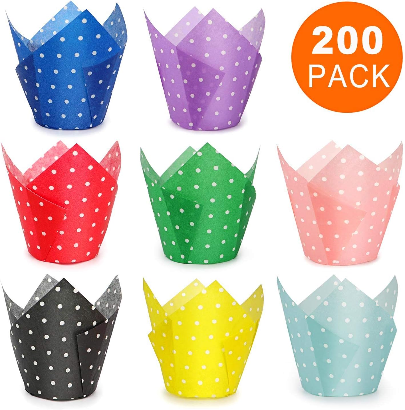 Tulip Cupcake Liners, 200 Pcs 8 Colors Polka Dot Baking