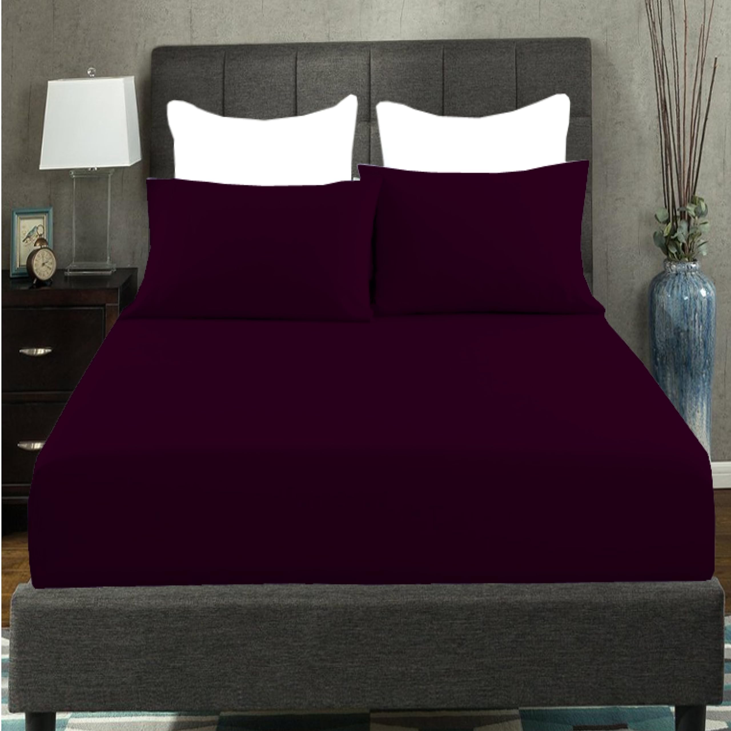 British Home Bedding Percale Extra Deep 16inch/40CM Fitted Sheet - Easycare Non iron and Anti Wrinkle Easy Iron Deep Fitted Sheet (Plum, Super King)