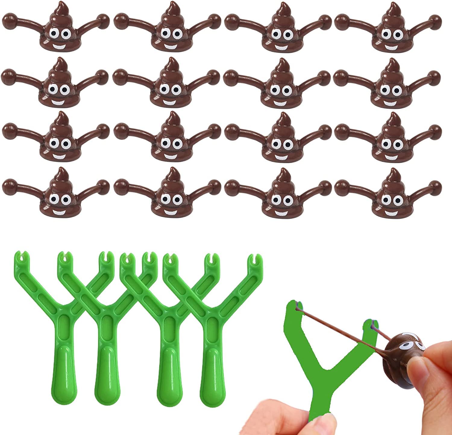 Mienocol 20pcs Funny Poo Slingshot Toy,Poo Finger Shooting Slingshot Prank for Kids and Adults,4 Sling and 16 Poo Mochi Squishy Toys - Funny Birthday Joke Prank Present Christmas Stocking Filler Toys