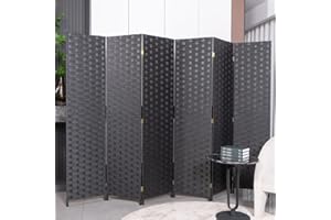 JVVMNJLK Room Divider, 6 Panel Folding Privacy Screen with Double Sides Weaved, Handwork Wood Mesh Woven Design Room Divider Wall, Freestanding Room Partition Wall Divider, Black