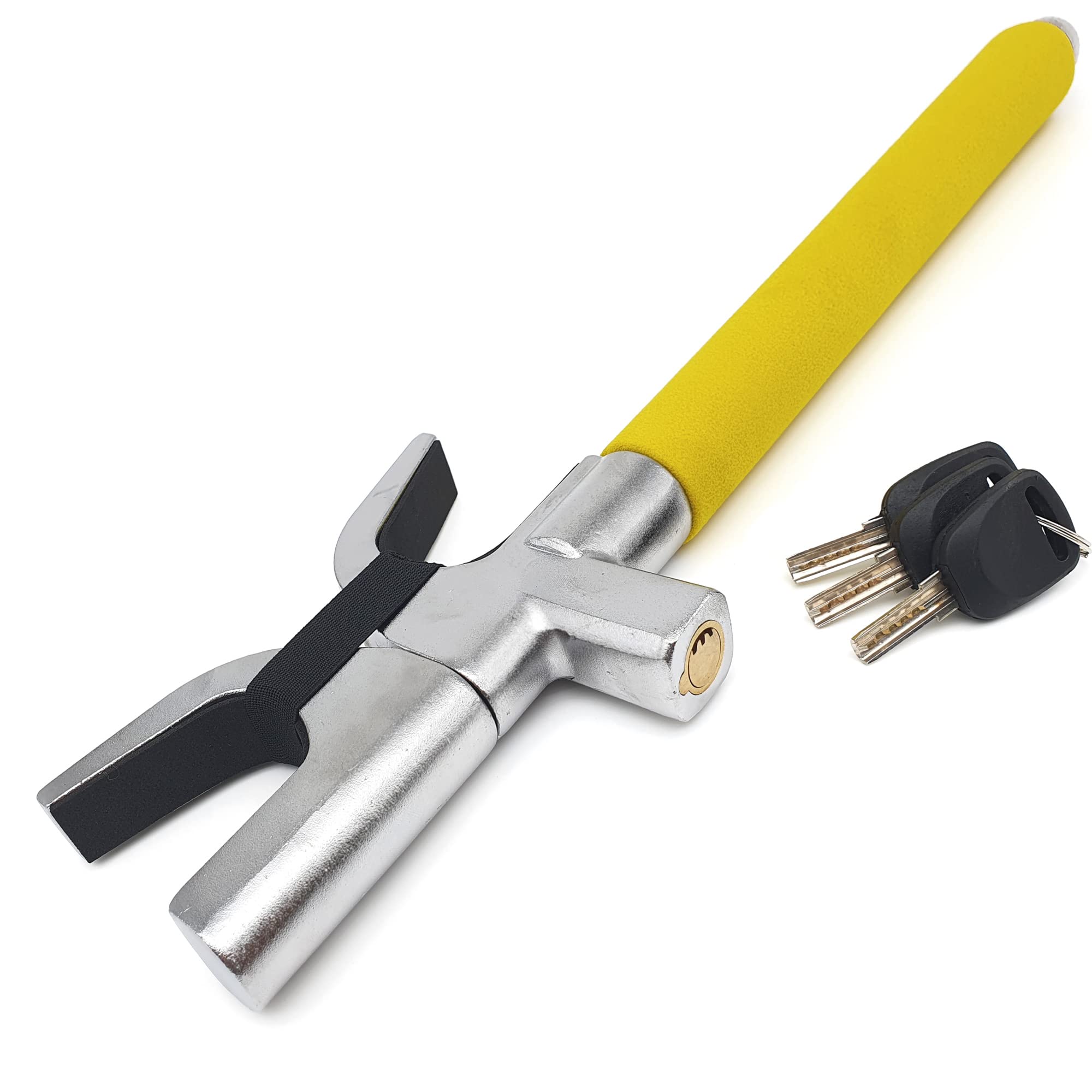 KRASER WA839Y Steering Wheel Lock High Security Bar, More Visible, Deterrent, Adjustable Double Hook Locking, Emergency Hammer, Universal Anti Theft Lock for Car, Truck, Van, Camper, Golf Cart