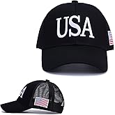USA Trucker Hat for Men & Women American Flag Cap Adjustable Baseball Cap Mesh Snap Patriotic 3D Embroidered Cap