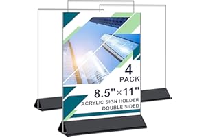 DunGu 4 Pack Acrylic Sign Holder 8.5 x 11, Clear Tabletop Sign Holder, Vertical Double-Sided Flyer Holder, Plastic Clear Picture Paper Frames Display Stand for Restaurants Office Store Show Fair