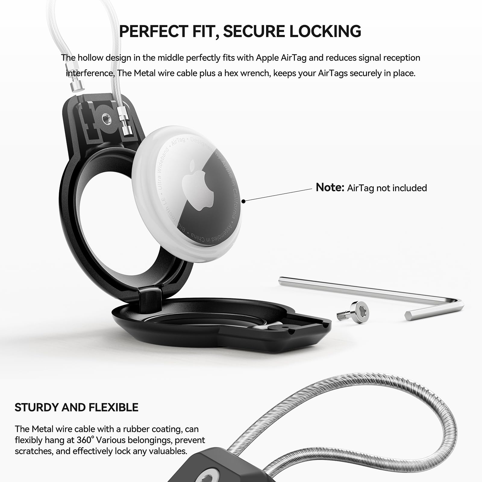 Apple AirTag Holder, 2 Pack AirTag Keychain Holder with Wire Cable - Robust & 360° Protective Secure AirTag Holder for Luggage, Backpack, Keys, Pets, AirTag Case AirTag Accessories for Travel