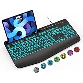 SABLUTE Large Print Wired Keyboard, Ergo Wrist Rest, 7 Colors Backlight | K21 Pro Computer Keyboards with Phone Holder, Oversized Letter keys Easy to See and Type for Laptop, PC, Windows, Black