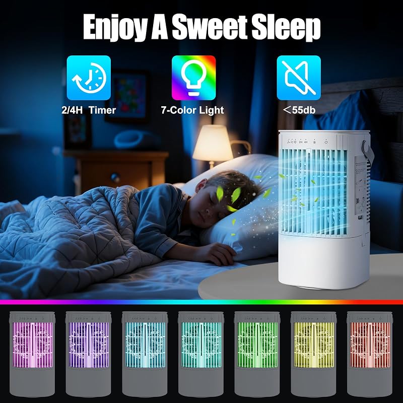 Ventilatore mobile con serbatoio dell'acqua da 900 ml, timer 2/4 ore — foto 5 di 8