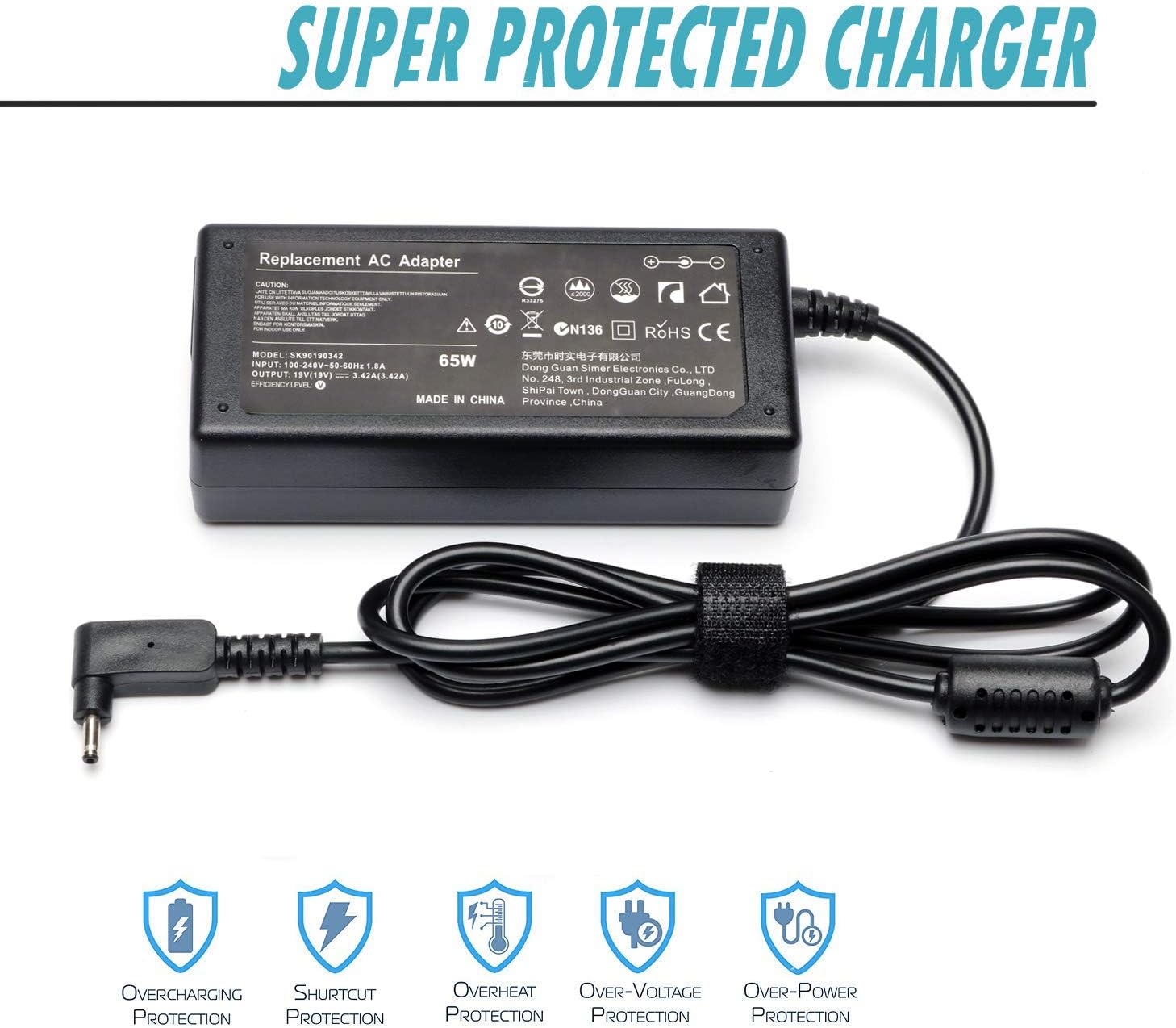 65W Laptop Charger Compatible with Acer Swift 1 3 5 sf114-34 sf114-32 sf114-33 sf314-42 sf314-51 sf314-52 sf314-54 sf315-41 sf315-52 Chromebook 11 13 14 15 CB3 CB5 C720p CB3-431 CB3-111 Power Adapter - Image 5