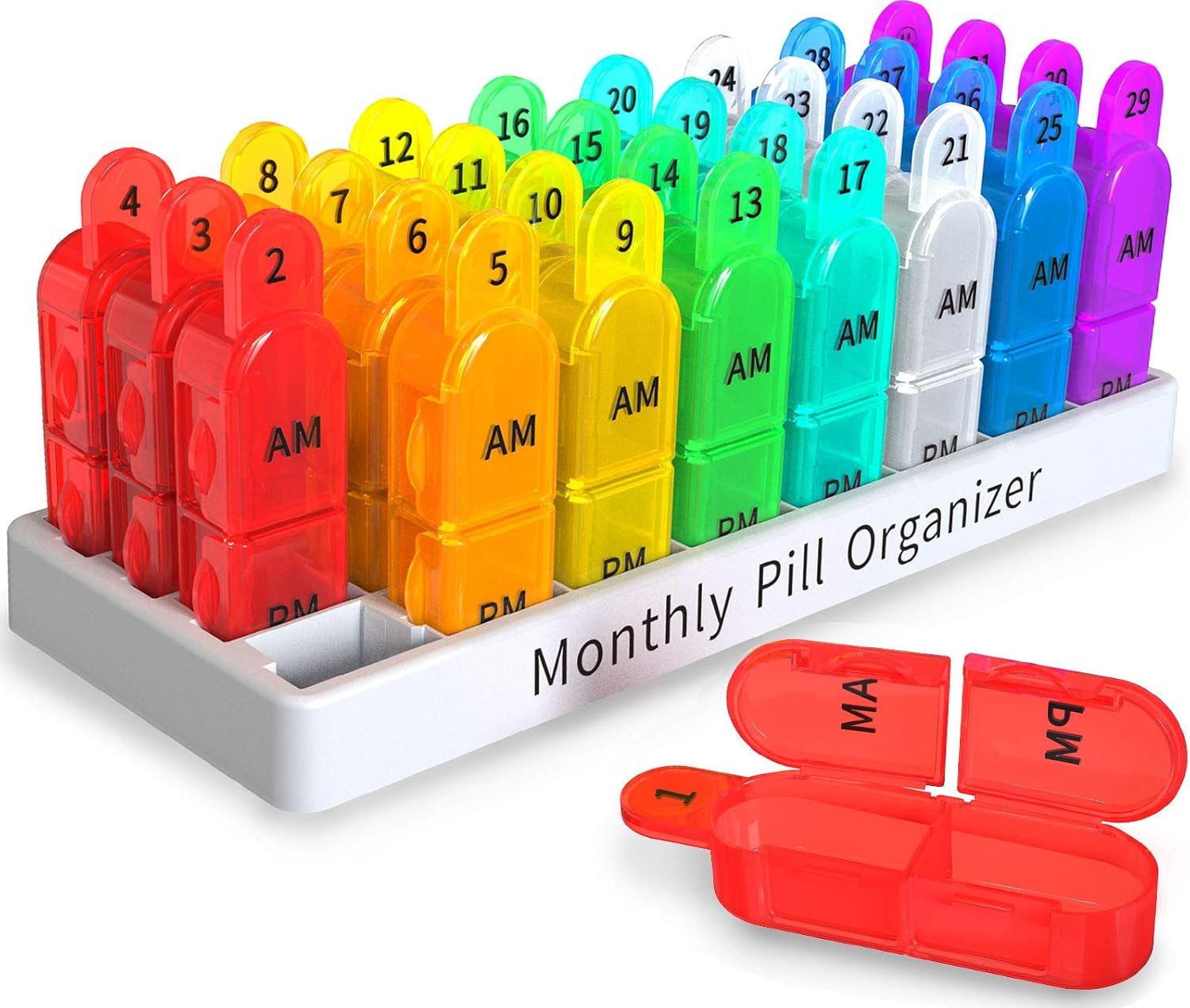 Monthly Pill Box Organiser 2 Times A Day Am Pm, Medicine Box with 32 Compartments to Hold Vitamin Pills