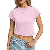 EasyGala Womens Cotton T Shirts Basic Baby Tee Crop Tops Crewneck Slim Fit Short Sleeves Tee Summer Cute Clothes 2026