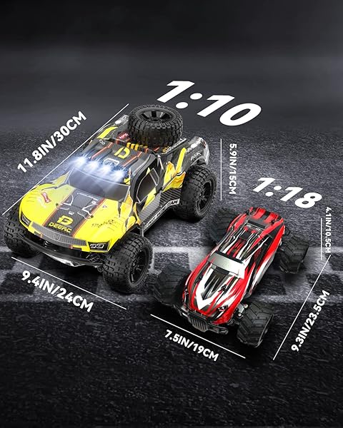 DEERC 9201E 1:10 LARGE REMOTE CONTROL TRUCK WITH LIGHTS, FAST SHORT COURSE RC CAR, 48 KM/H 4X4 OFF-ROAD HOBBY GRADE TOY MONSTER CRAWLER ELECTRIC VEHICLE WITH 2 RECHARGEABLE BATTERIES FOR ADULT KID BOY