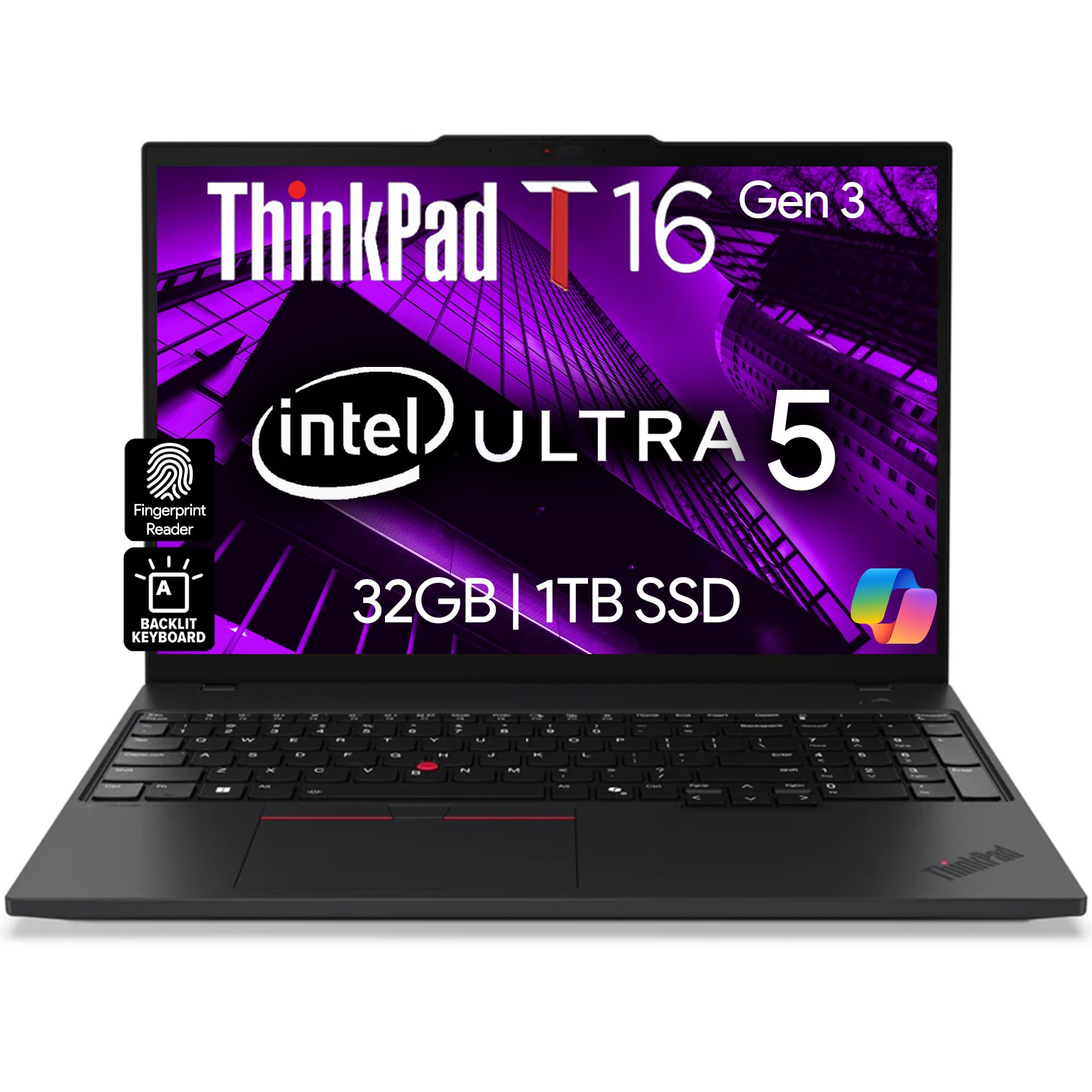 Lenovo ThinkPad T16 Gen 3 Business Laptop 16” FHD+ Display, Intel Ultra 5-125U (Beats i7-1355U), 32GB DDR5 RAM, 1TB SSD, 5MB Webcam, WiFi 6E + BT, RJ-45, HDMI, Win 11 Pro, 3 Yr Wty, AI Copilot - Black