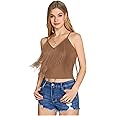 SweatyRocks Women's Fringe Sleeveless Boho Tassel Tank Top Slim Fit Cami Summer Tops