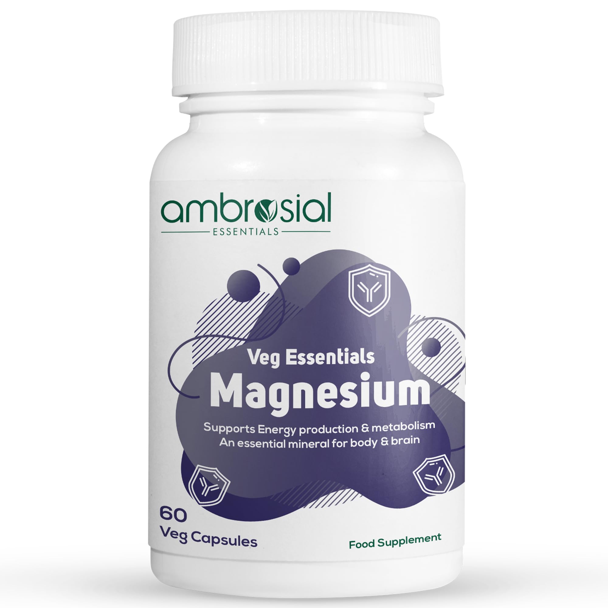Ambrosial Magnesium Capsules | Magnesium Citrate & Malate | Vegan, Non-GMO | Daily Mag Supplement for Men & Women | Pack of 1-60 Veg Capsules