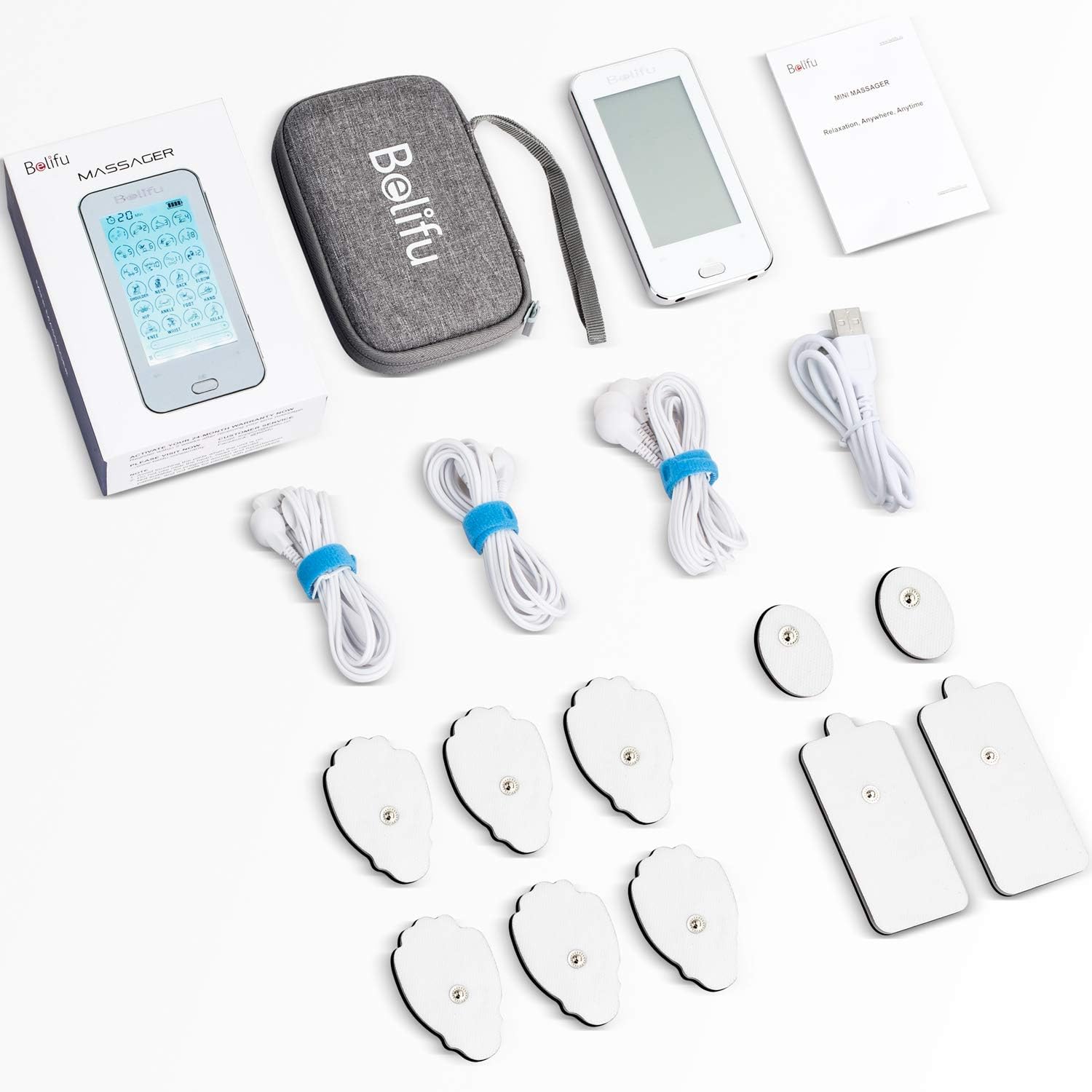 Belifu Dual Channel Tens Unit Electro Muscle Stimulator, Fully Isolated with Independent 24 Modes, Rechargeable Pulse Massager with Electrodes Pads for Neck Back Arms Chronic Pain Relief Body Building: Health & Personal Care