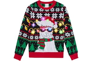Enlifety 5-14T Kids Ugly Christmas Sweaters Boys LED Light Up Xmas Knitted Pullover