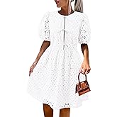 KIRUNDO Eyelet Summer Dresses for Women 2025 Short Sleeve Tie Front Babydoll A Line Wedding Guest Beach Vacation Sundress