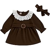 Toddler Baby Girl Dress Ruffle Waffle Knit Long Sleeve Dress Princess Party Dress Fall Winter Outfit