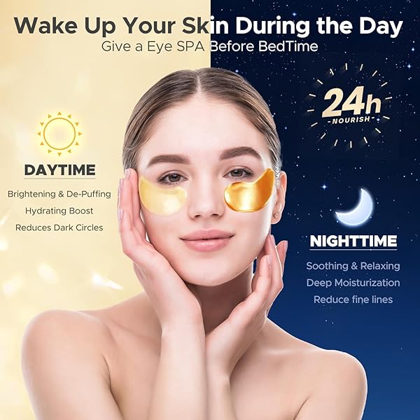 HOPEMATE UNDER EYE PATCHES FOR PUFFY EYES,DARK CIRCLES,WRINKLES & EYE BAGS-DAY & NIGHT EYE MASK GEL SET WITH COLLAGEN & 24K GOLD,IDEAL UNDEREYE SKINCARE GIFT FOR BRIDESMAIDS, WOMEN & BIRTHDAYS