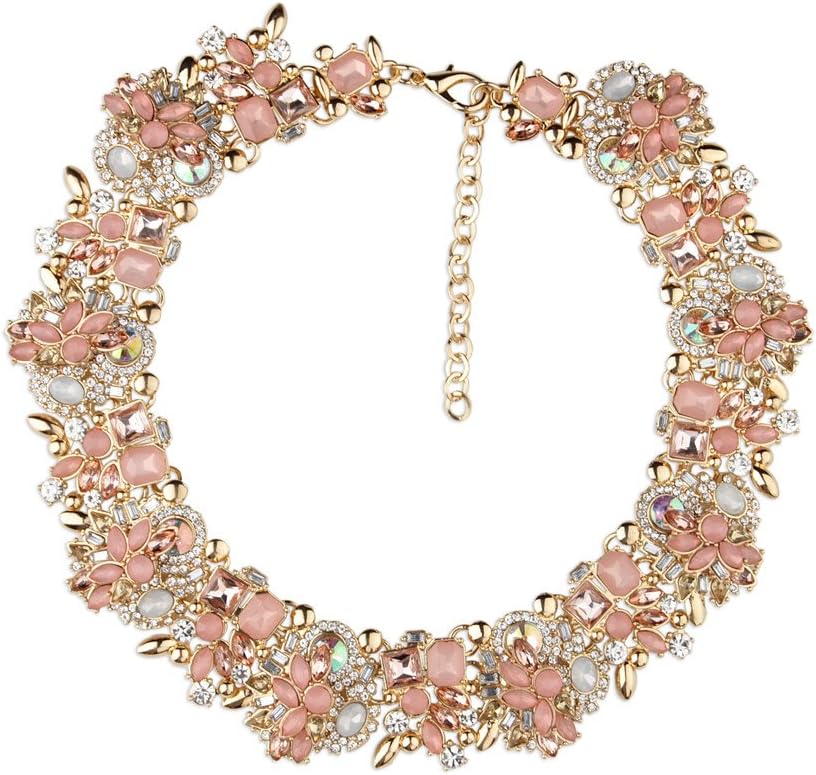 FANCY LOVE Europe Fashion Retro Elegant Exquisitely Charm Luxury Collar Jewelry Vintage Diamante Colorized Glass Crystal Cluster Chunky Statement Necklace for Women