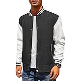 COOFANDY Men's Varsity Jacket Wool Blend Letterman Bomber Jacket Baseball Lightweight Jacket