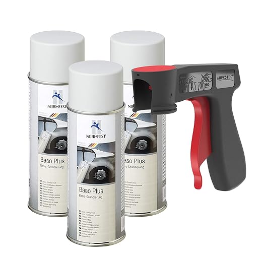 AUPROTEC Grundierung Haftgrund Füller Baso+ Lack Rostschutzgrundierung Spray grau 3X 400ml + 1x Original Pistolengriff
