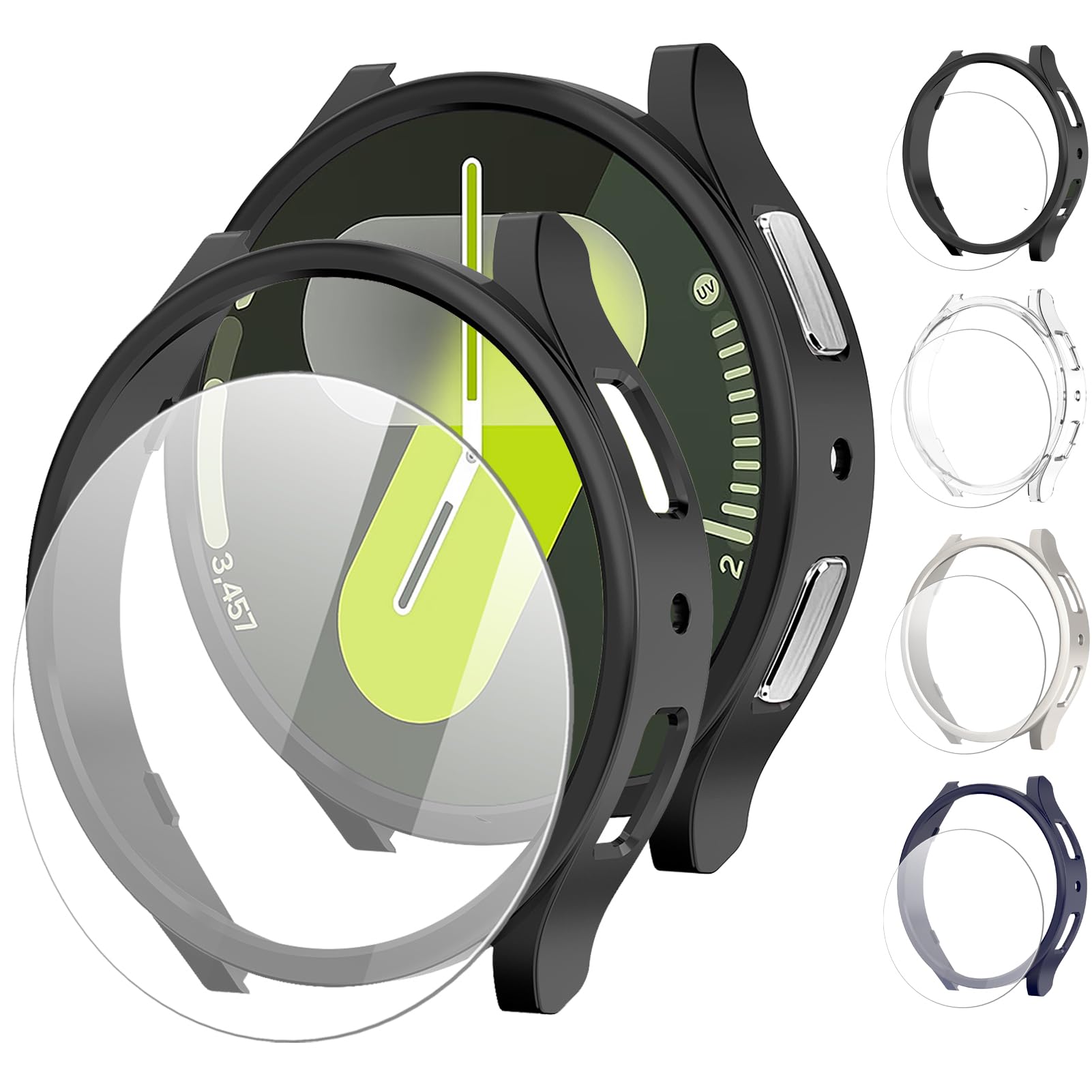 [4+4Pack]Case for Samsung Galaxy Watch 7 Screen Protector 40mm Face Cover Set,Hard PC Cover+HD Tempered Glass Protective Film for Galaxy Watch 7 Case/Watch7 40mm Screen Protector Accessories Women Men