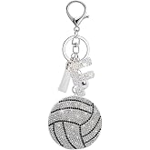 Vitavumt Sparkly Diamond Initial Letter Volleyball Keychain Gift for Sports Lovers,Players Coaches,Elegant Bag Charm