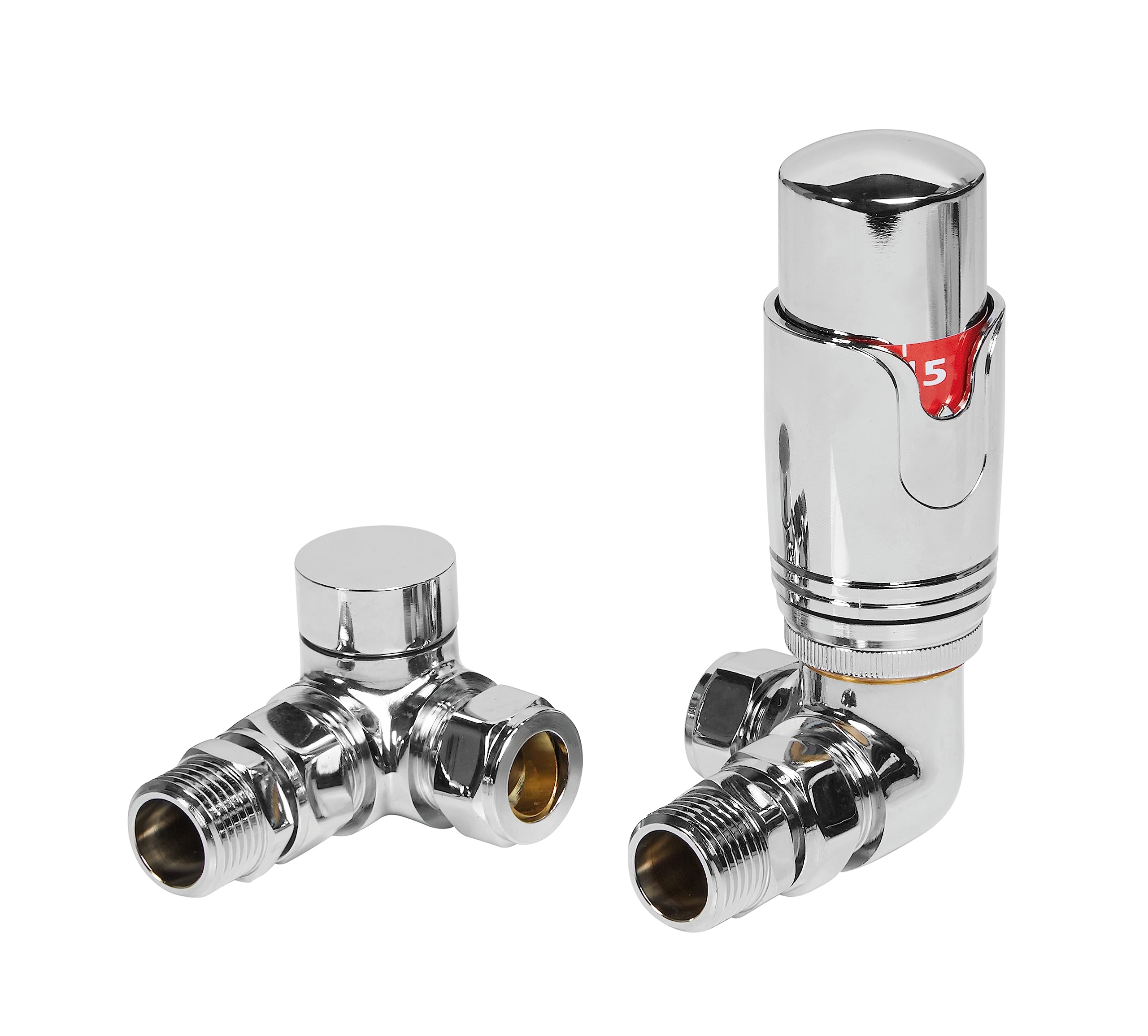 Thermostatic Radiator Valves and Corner Lockshield Valve - Classy and Modern Design 1/2" x 15mm Corner Radiator Valves (Chrome)